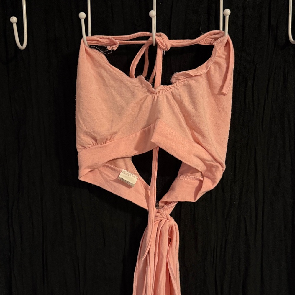 Peplum Ballet Soft Baby Light Pink Halter Tie Around Adjustable Top Bralette